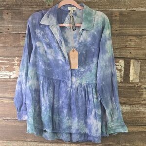 True Craft Navy Tie-Dye Core Woven Babydoll Top